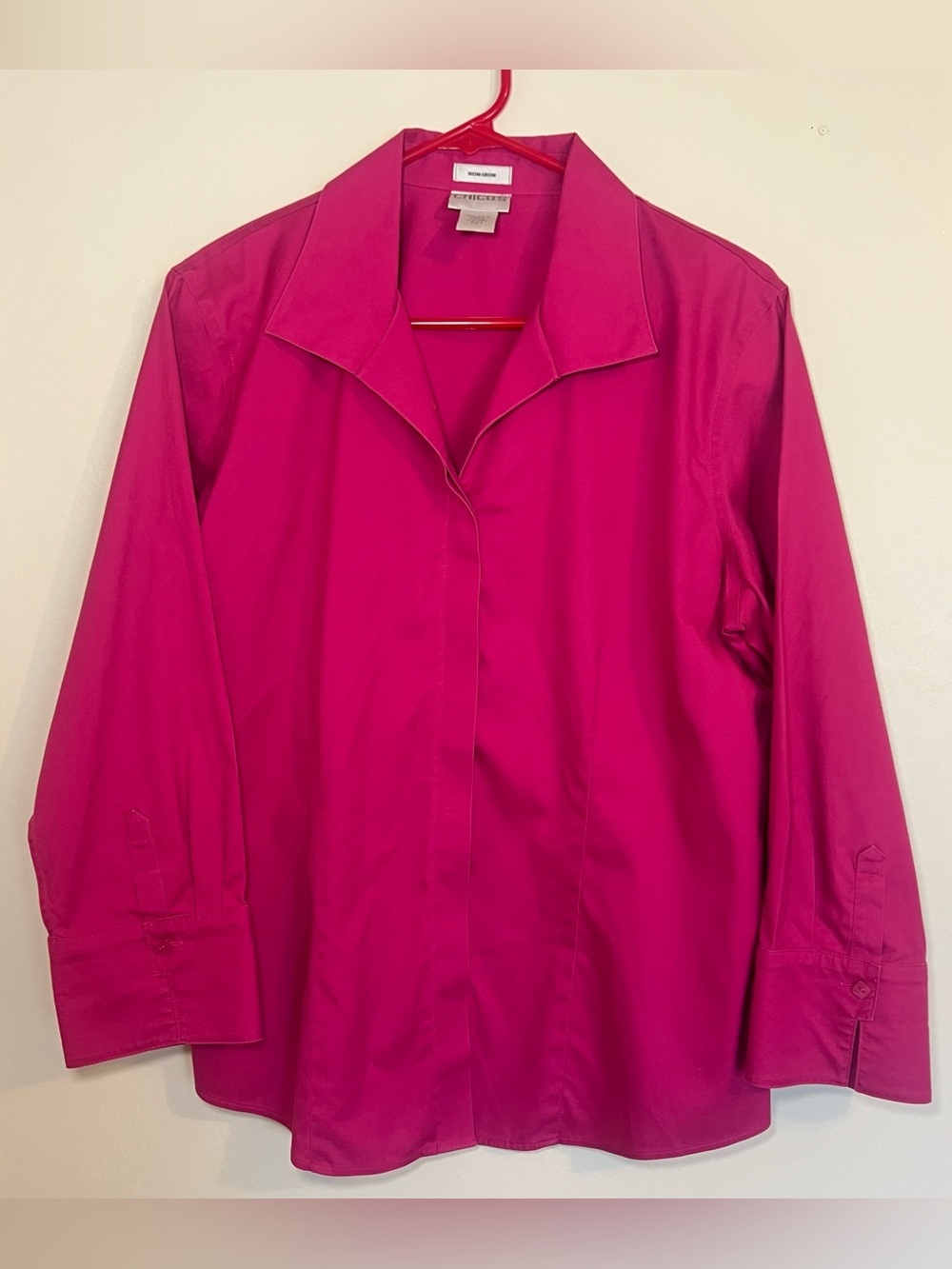 Chico's Vibrant Fuchsia Hidden Button Front Non Iron Top